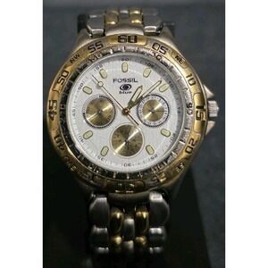 Vintage Fossil Watch 38mm Men Gold Silver Tone Day Date BQ-8774 AS IS READ